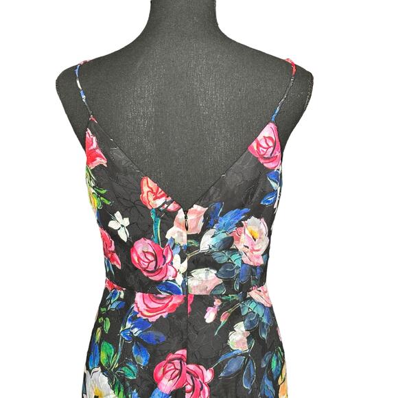 Aidan Printed Burnout Cocktail Dress In Black Multi Size 2 Floral Ruffle Hi Low - Picture 5 of 11